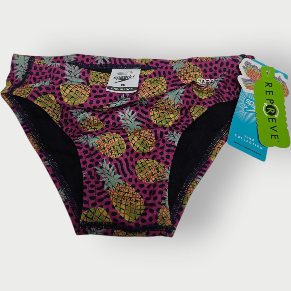 New Men Speedo Eco Endurance‎ Swim Briefs Size 26 Pineapple Party Print Pinkish